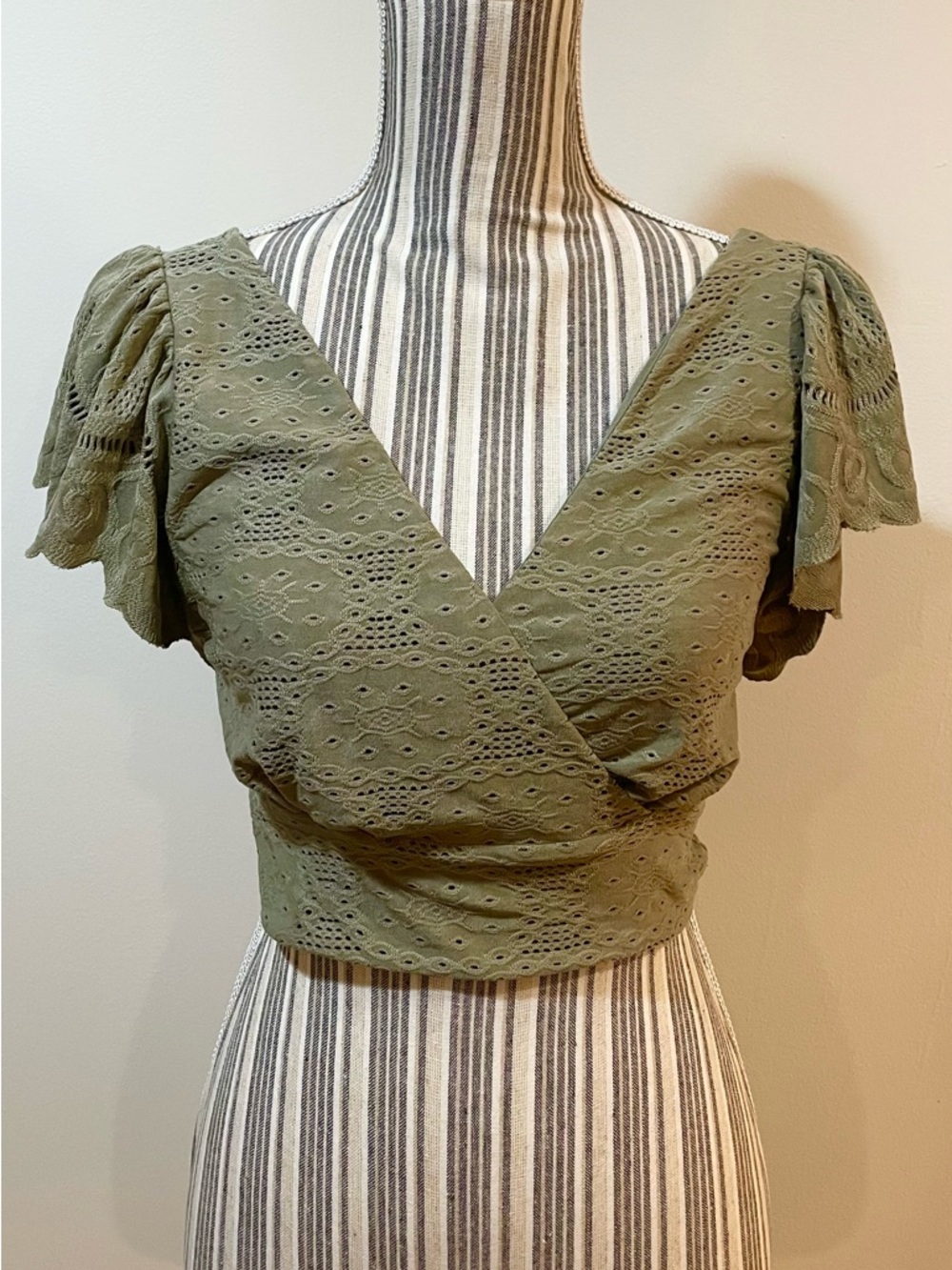 Urban Outfitters Olive Eyelet Wrap Crop Top